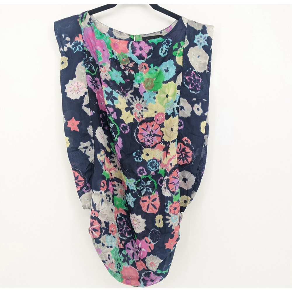 Season JS Blouse‎ Womens Medium Multicolor Silk Tie Dye Ruched Sleeveless Top